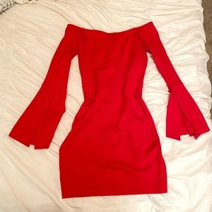 LULUS fitted red off- the- shoulder dress